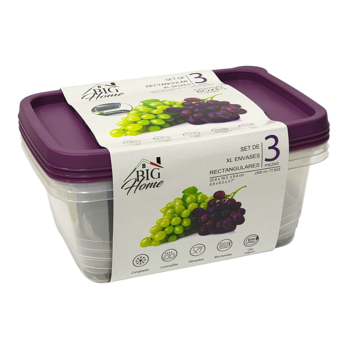 SET DE RECIPIENTES PANAS DE ALIMENTOS BIG HOME 10X17X23CM X 3PCS