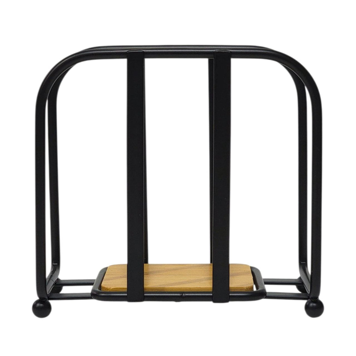 SERVILLETERO DE METAL NEGRO MATE CON BASE DE BAMBU MINIMALISTA LOTUS