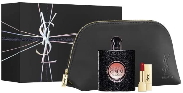 YSL OPIUM BLACK BY SET 3 PIEZAS (3 ONZAS EAU DE PARFUM SPRAY, LÁPIZ LABIAL Y BOLSA)