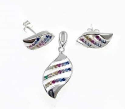 PSET2499 SET HOJA CON ZIRCONIA MULTICOLOR PLATA 9.25