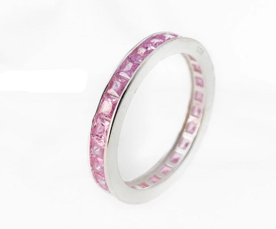 PANI1142 ANILLO CON PIEDRAS ROSAS, PLATA 925