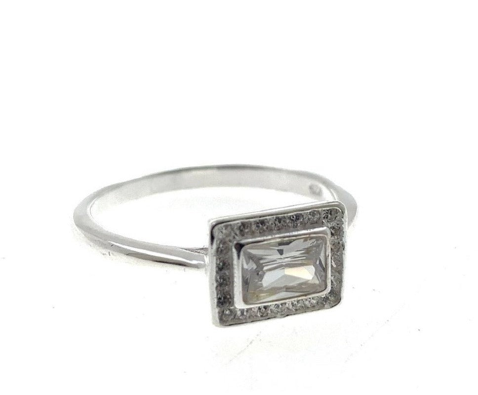 PANI1484 ANILLO PIEDRA RECTANGULAR TRANSPARENTE, PLATA 925