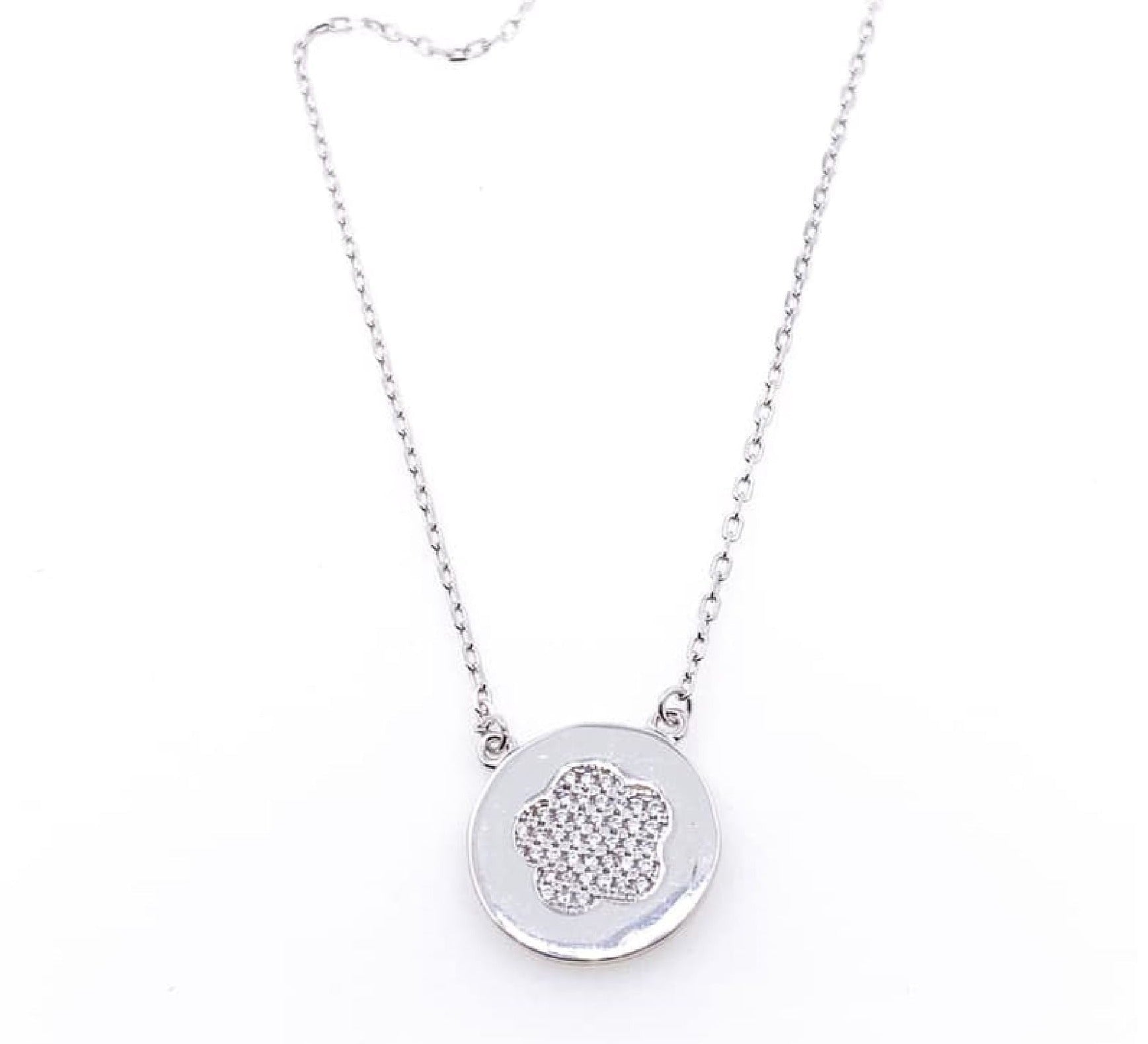 PDIJE1272 CIRCULAR CON FLOR DE CORCONES EN MEDIO, INCLUYE CADENA PLATA 925