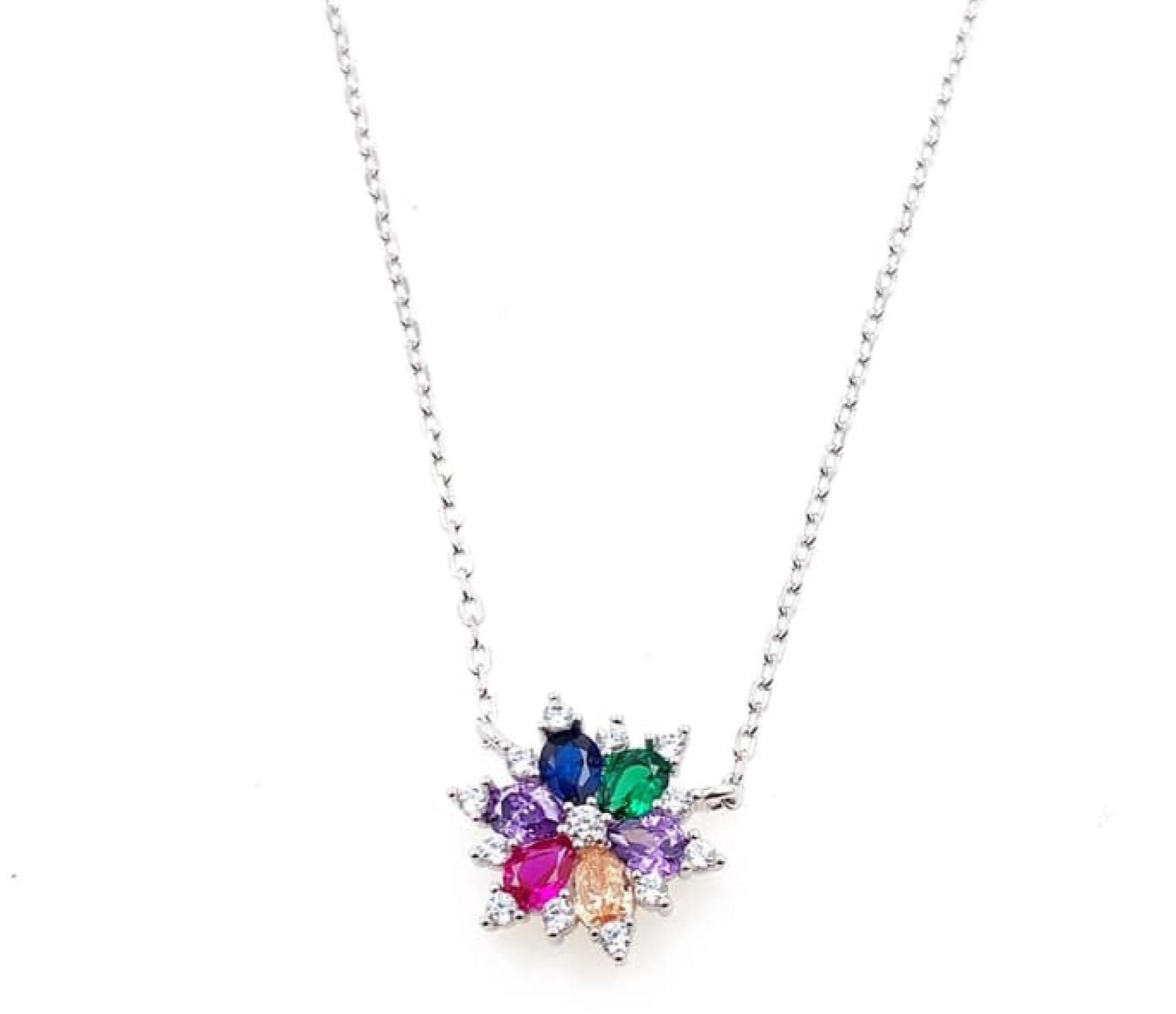 PDIJE1273 FLOR CON CIRCONES DE COLORES PLATA 925