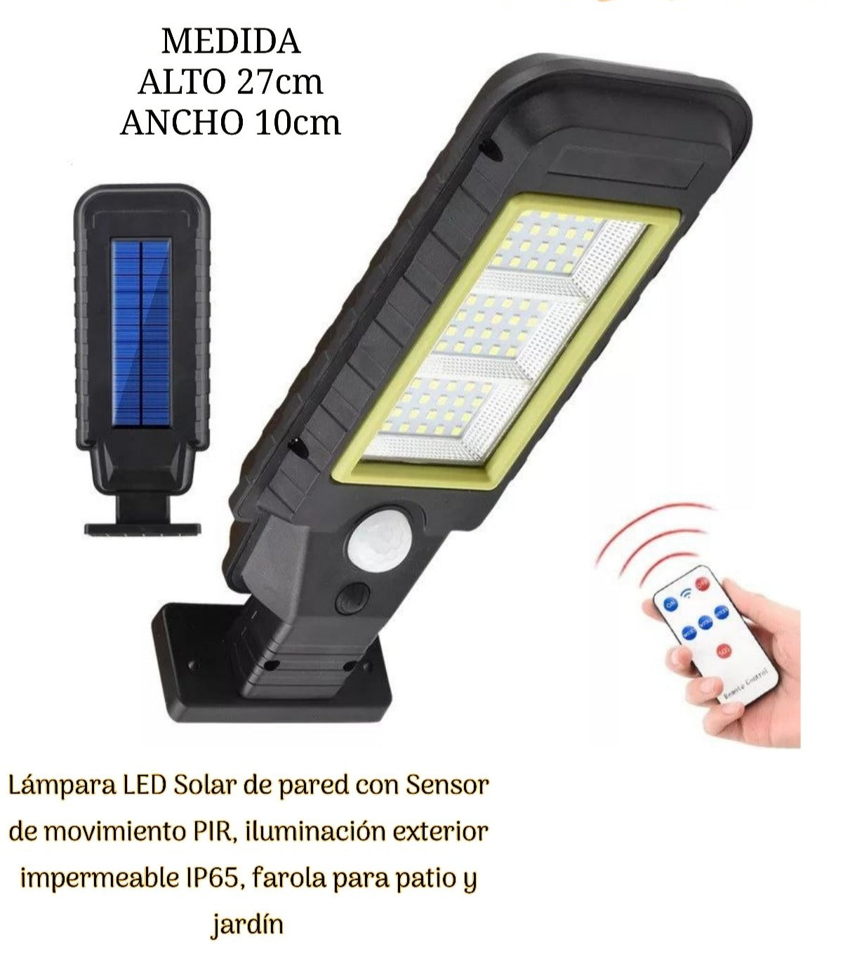 LAMPARA LED SOLAR PARA PATIO CON SENSOR DE MOVIMIENTO 27X10CM