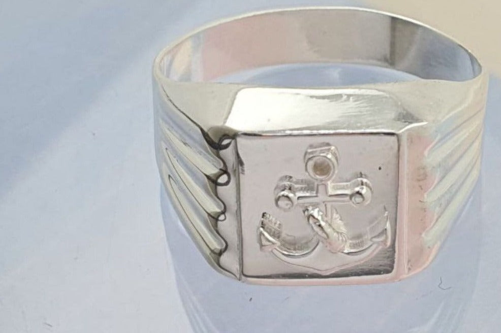 PANI1764 ANILLO CABALLERO DE SELLO CON ANCLA, PLATA 925