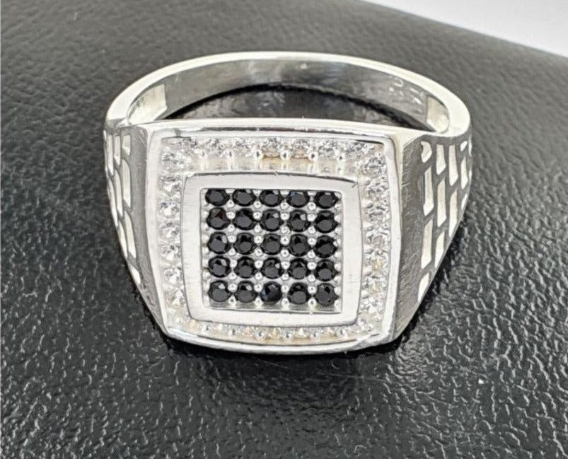 PANI1756 ANILLO CABALLERO DE SELLO CON CIRCONES, PLATA 925
