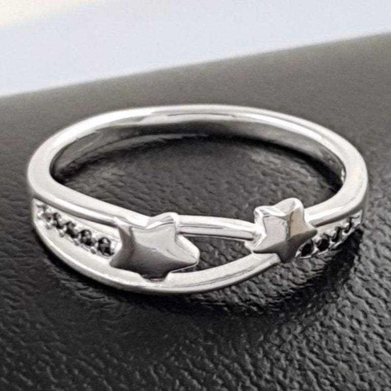 PANI1806A ANILLO CON ESTRELLAS, PIEDRAS NEGROS PLATA 925