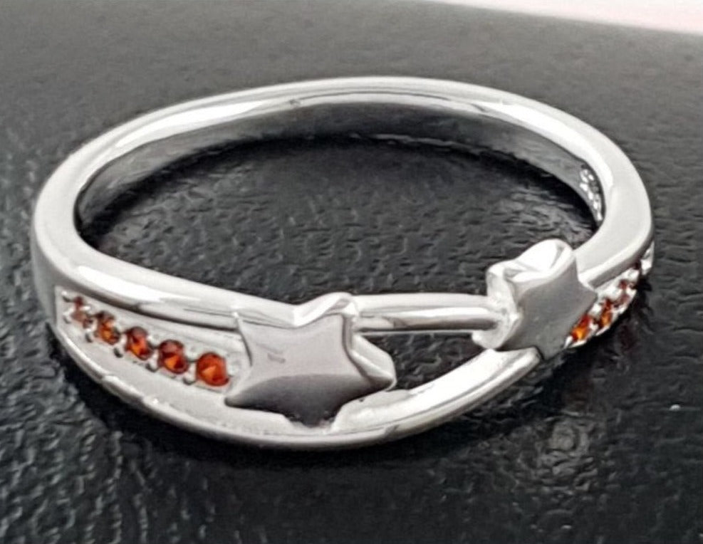 PANI1806C ANILLO CON ESTRELLAS, PIEDRAS NARANJAS PLATA 925