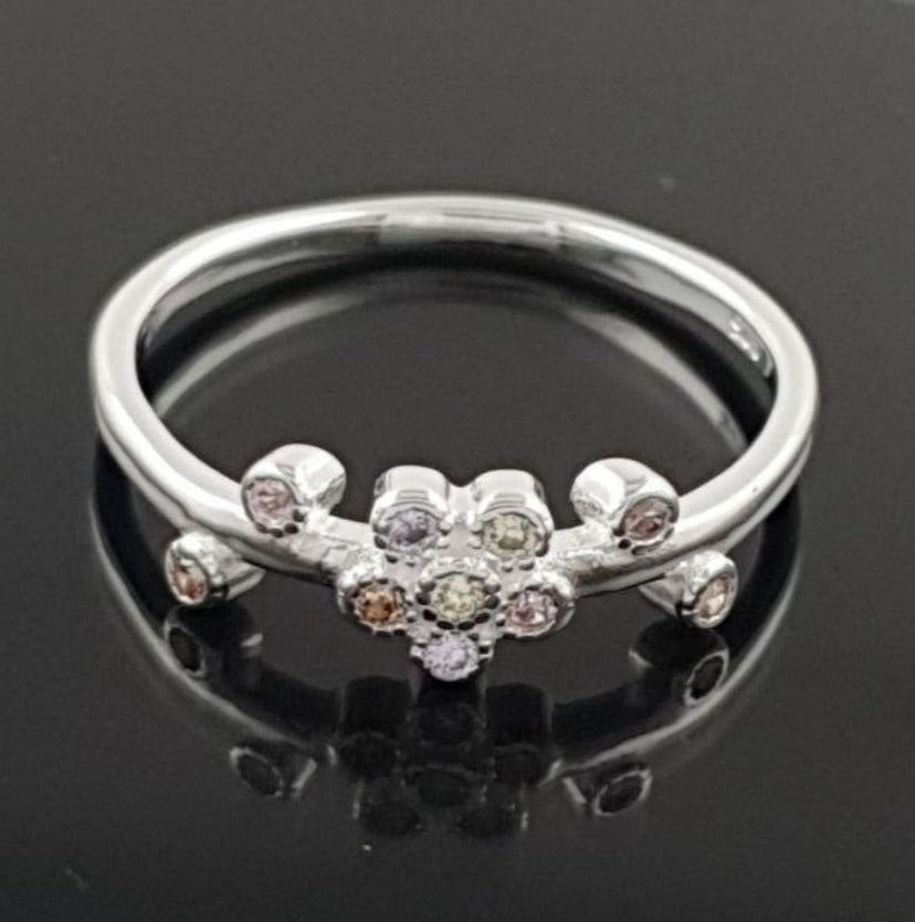 PANI1805 ANILLO DE FLOR DE CIRCONES PLATA 925