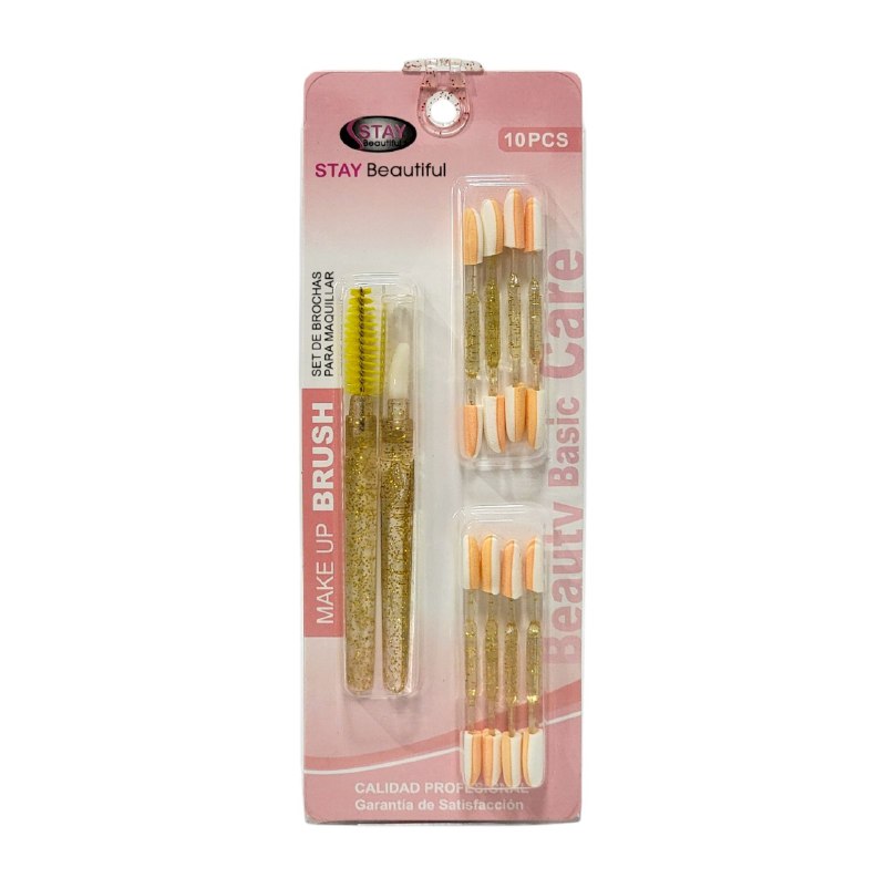 BROCHAS EN SET DE 10 PIEZAS HERRAMIENTAS PARA APLICAR SOMBRAS Y CUIDAR CEJAS Y PESTAÑAS STAY BEAUTIFUL