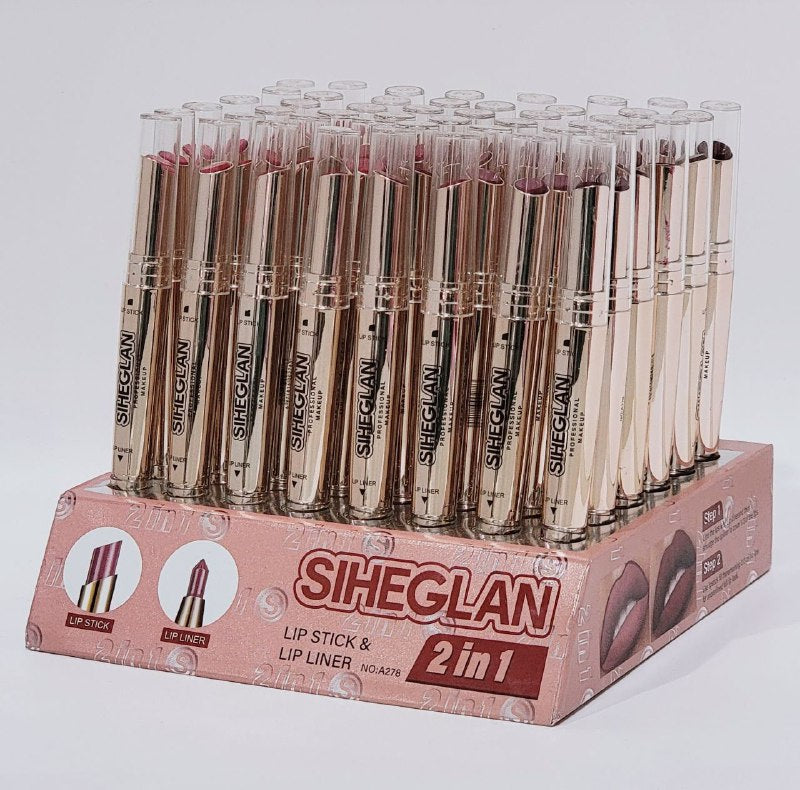 BRILLO LABIAL 2 EN 1 SIHEGLAN DUPE DE SHEGLAM , LAPIZ LABIAL Y DELINEADOR DE LABIOS VOLUMINOSOS Y DELINEADOS 8 TONOS