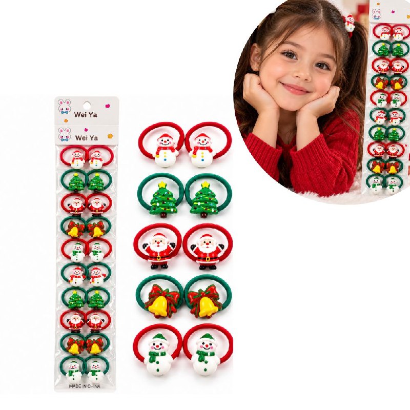 SET DE COLAS PARA EL CABELLO CON DISEÑOS NAVIDEÑOS PARA NIÑAS