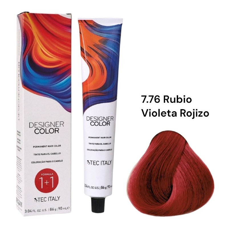 TINTE PERMANENTE PARA EL CABELLO EN CREMA RUBIO VIOLETA ROJIZO 7.76 1+1 TEC ITALY 90ML