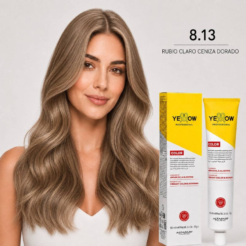 TINTE PERMANENTE PARA EL CABELLO CON ACEITE DE ARGAN Y ALOETRIX TONO 8.13 RUBIO CLARO CENIZA DORADO ALFAPARF 100ML