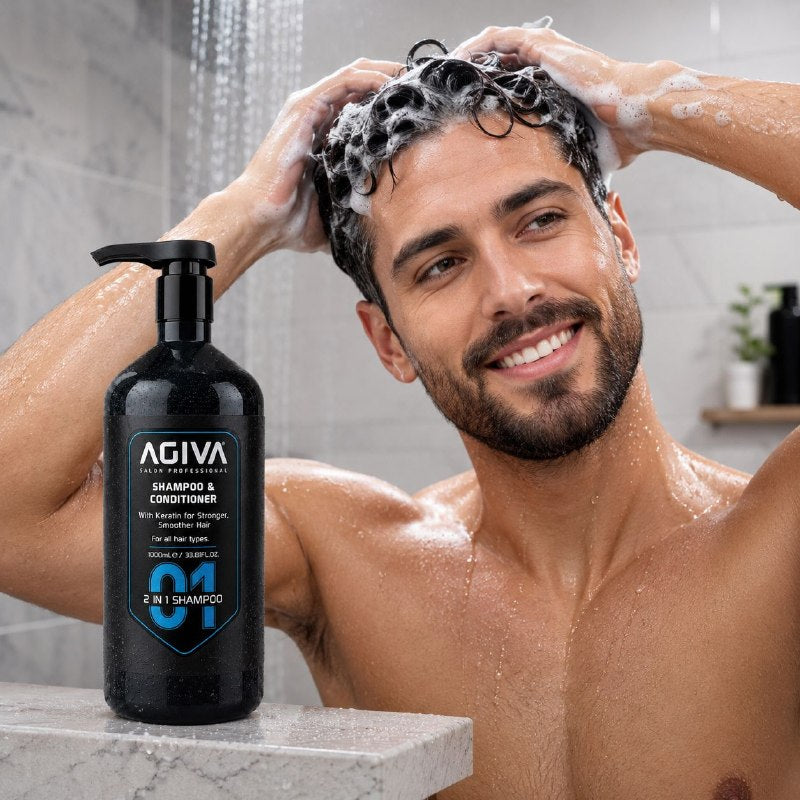 SHAMPOO Y ACONDICIONADOR 2 EN 1 CON QUERATINA PARA EL FORTALECIMIENTO Y SUAVIDAD AGIVA 1L