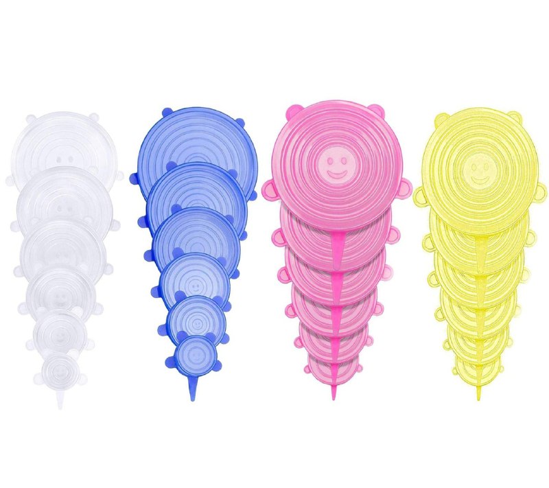 TAPADERAS DE SILICONA EN SET DE 6 PIEZAS REUTILIZABLES, SE ADAPTAN A CUALQUIER RECIPIENTE Y LO SELLAN PERFECTAMENTE 4 COLORES