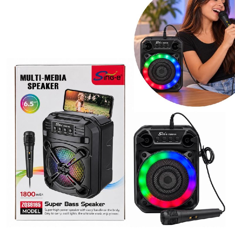 PARLANTE ALTAVOZ MULTIMEDIA PORTATIL CON LUCES RGB BLUETOOTH CON SISTEMA DE MICROFONO DE KARAOKE SING-E