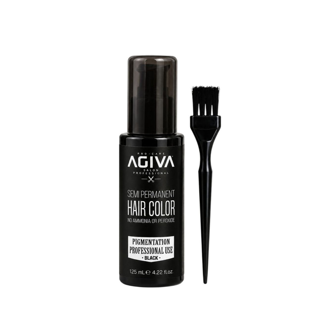 TINTE COLOR NEGRO SEMIPERMANENTE PARA CABELLO, BARBA Y BIGOTE CON BROCHA APLICADORA AGIVA 125ML