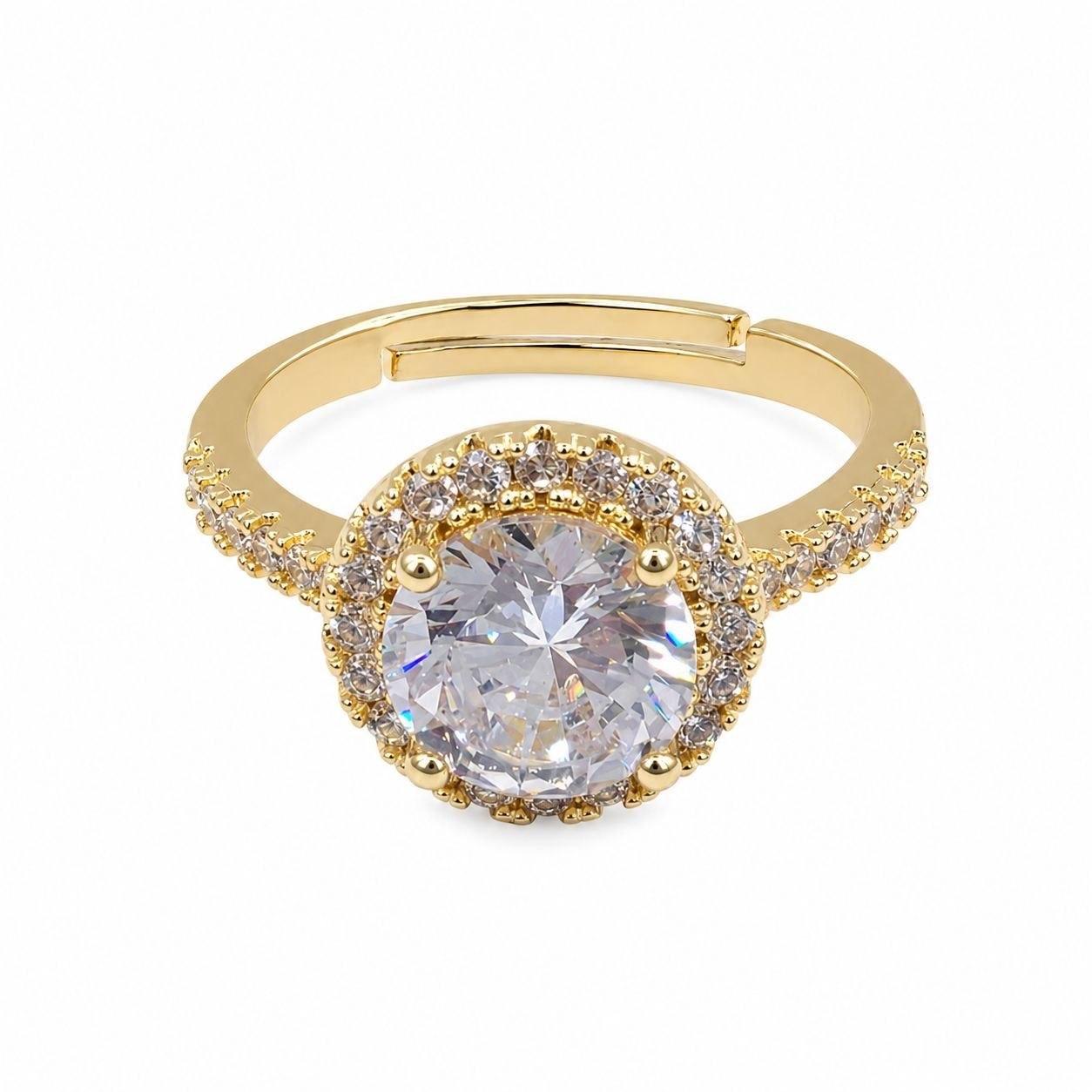 ANILLO DE ENCHAPE PARA DAMA CON DISEÑO ESTILO HALO REDONDO Y CIRCONES BRILLANTES