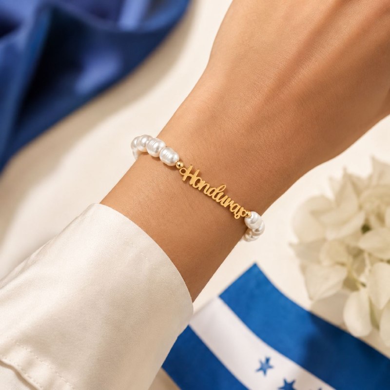 PULSERA DE ENCHAPE ELASTICA PARA DAMA CON DISEÑO DE HONDURAS