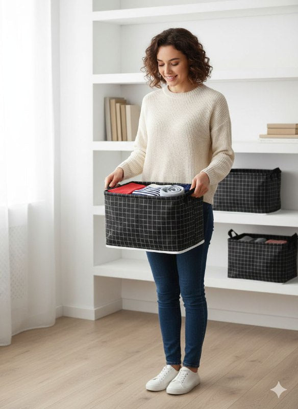 ORGANIZADOR CAJA DE ALMACENAMIENTO PLEGABLE, CESTA PARA LIBROS, JUGUETES, ROPA Y MAS CLOSET ESSENTIALS 31X24X20CM