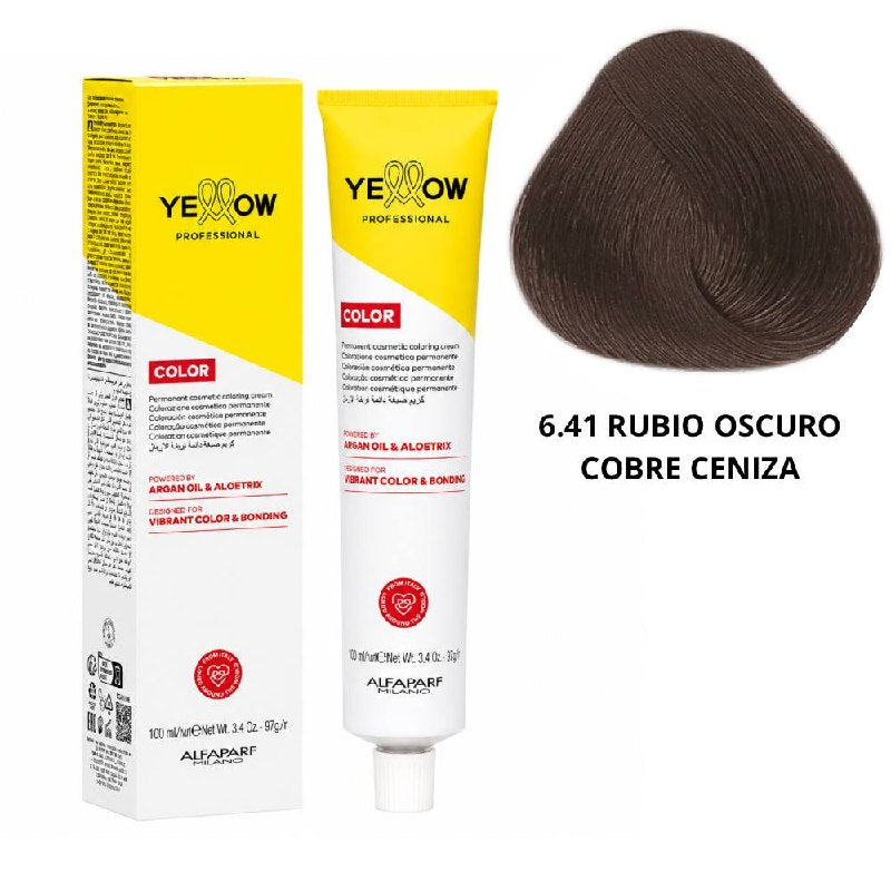 TINTE PERMANENTE PARA EL CABELLO CON ACEITE DE ARGAN Y ALOETRIX TONO 6.41 RUBIO OSCURO COBRE CENIZA ALFAPARF 100ML