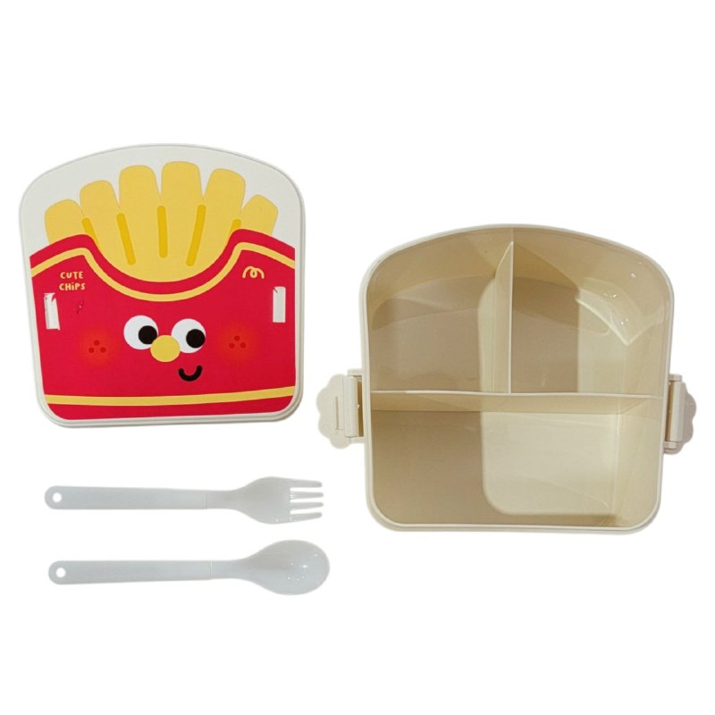 LONCHERA CON DISEÑO DE PAPAS FRITAS CON SEPARADOR Y CUBIERTOS