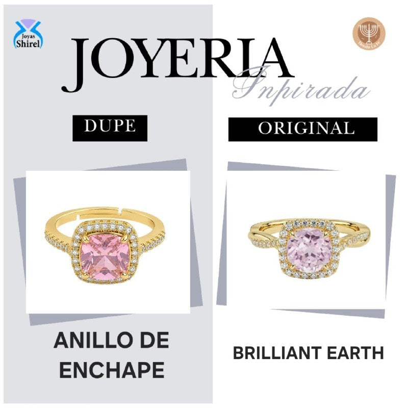 ANILLO DE ENCHAPE PARA DAMA ESTILO HALO CON GEMAS EN CORTE COJÍN Y PAVÉ