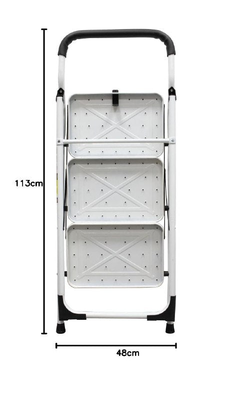 ESCALERA PLEGABLE DE 3 NIVELES, USO FAMILIAR, CUBIERTA ACOLCHADA DE GOMA DE ALTA CALIDAD, COMODA Y DURADERA, TUBOS DE ACERO, Y SUPERFICIE ANTIDESLIZANTE