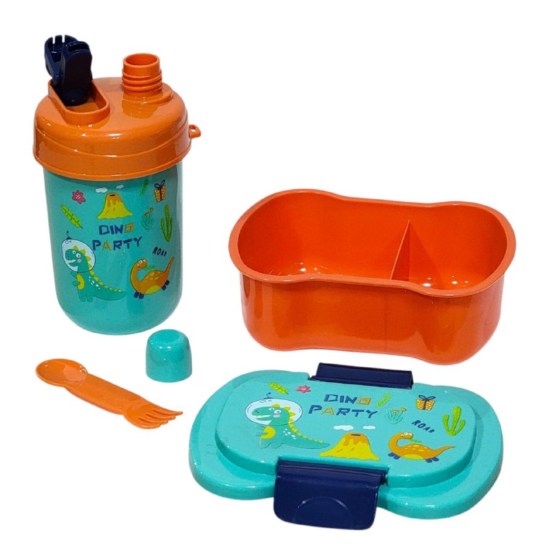 LONCHERA EN KIT CON SEPARADOR, CUBIERTO Y BOTE 3 COLORES Y DISEÑOS