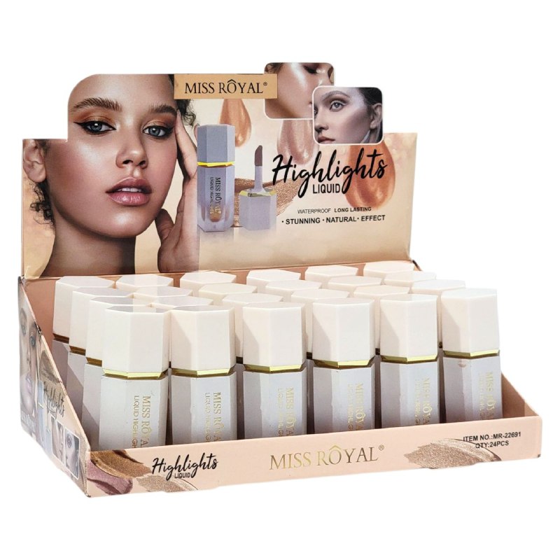 ILUMINADOR LIQUIDO DE LARGA DURACION 2.5G, DUPE DE SHEGLAM, MISS ROYAL RESISTENTE AL AGUA, 6 TONOS