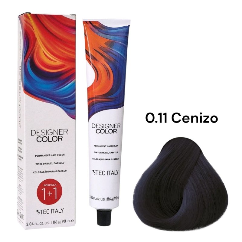 TINTE PERMANENTE PARA EL CABELLO EN CREMA CENIZO 0.11 1+1 TEC ITALY 90ML