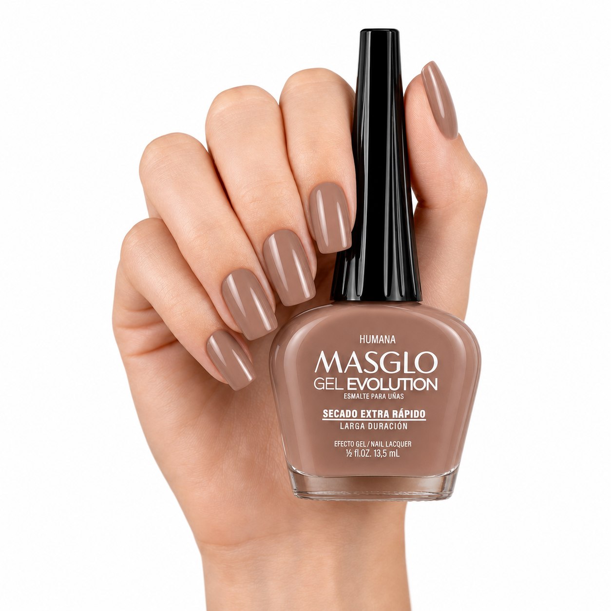 ESMALTE DE UÑAS CON EFECTO GEL DE SECADO EXTRA RÁPIDO MASGLO GEL EVOLUTION PASO 2 "ESTILO HUMANA" 13.5 ML