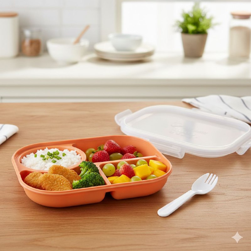 RECIPIENTE PANA PARA ALIMENTOS DE 4 COMPARTIMIENTOS CON TENEDOR BENELI HOME 18X24X6CM
