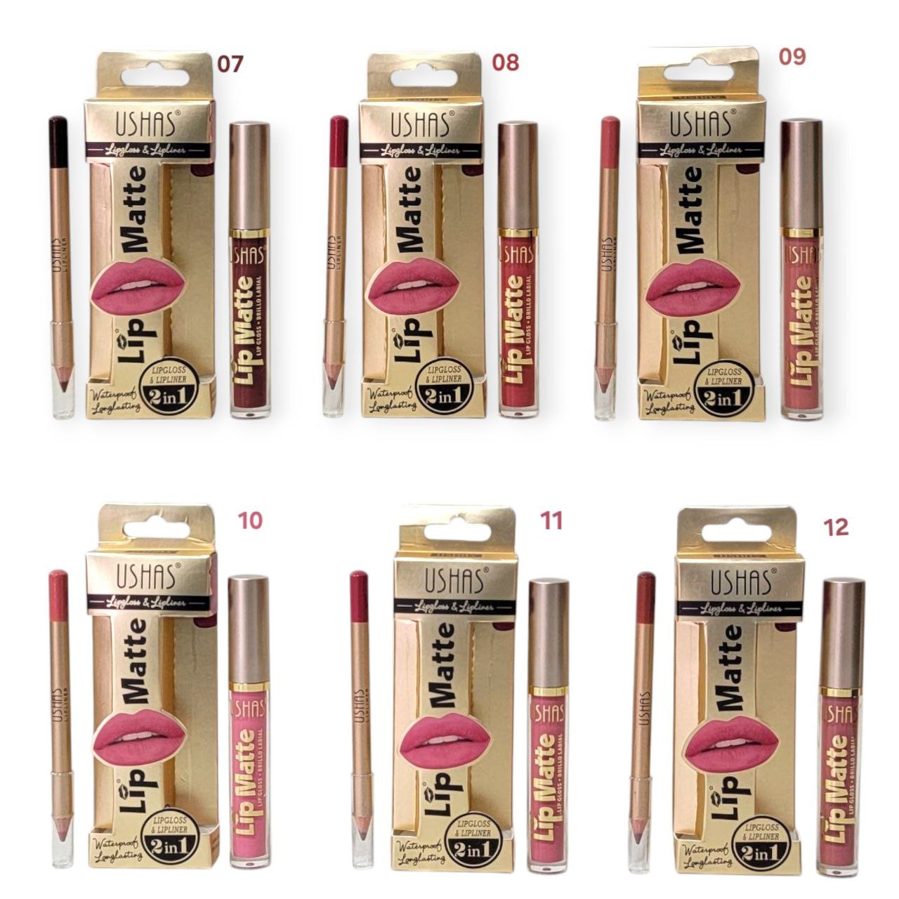 BRILLO LABIAL EN DUO CON DELINEADOR DE LABIOS USHAS 4.5G+1.2G