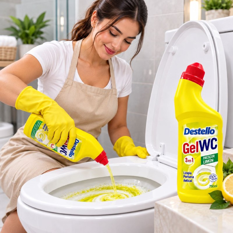 GEL LIMPIADOR DESINFECTANTE 3 EN 1 PARA BAÑO INODOROS CON AROMA LIMON DESTELLO 750ML