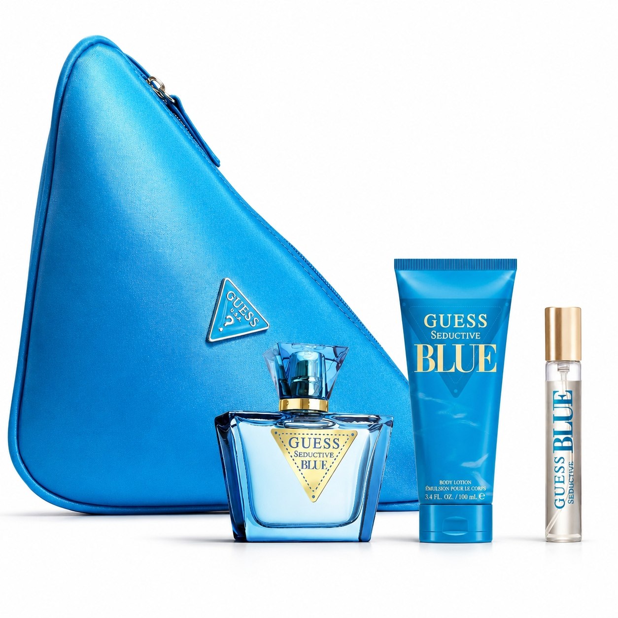 SET GUESS SEDUCTIVE BLUE FOR WOMEN EDT 75ML EDT 15ML CREMA CORPORAL 100ML COSMETIQUERA (M)