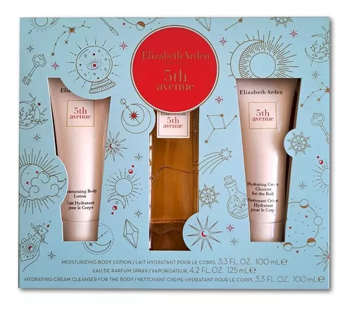 SET ELIZABETH ARDEN 5TH AVENUE EDP 125ml, -CREMA HIDRATANTE 100ml, - BODY LOTION 100ml