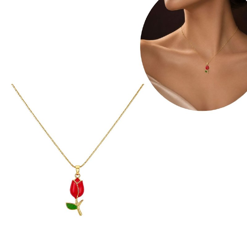 GARGANTILLA DE ENCHAPE PARA DAMA CON DISEÑO DE FLOR TULIPAN 3CM