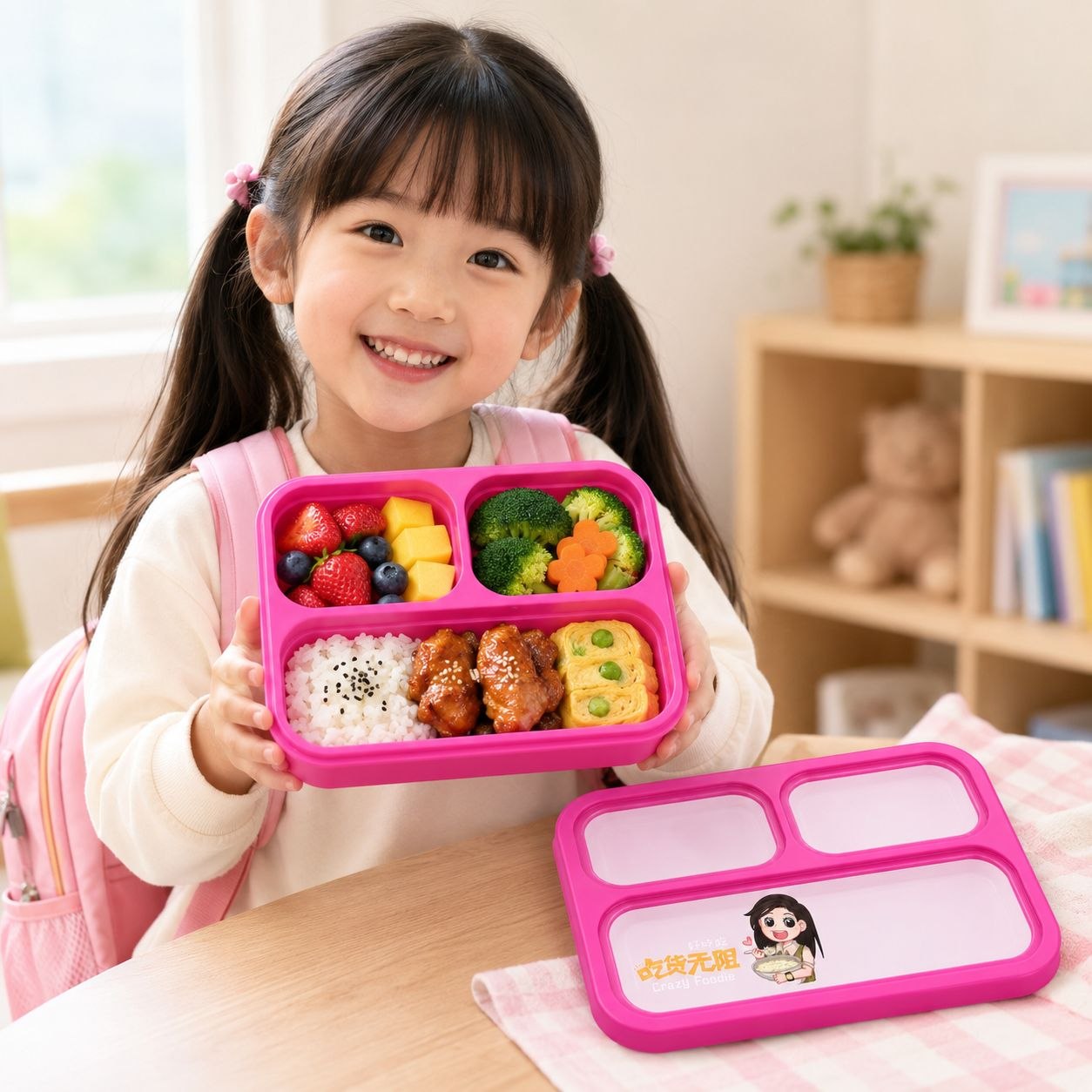 LONCHERA INFANTIL PREMIUM DE 3 COMPARTIMIENTOS CONTENEDOR ESCOLAR DE CONFORT PARA ALIMENTOS CON UTENSILIO INCLUIDO BENELI HOME 5x8 CM