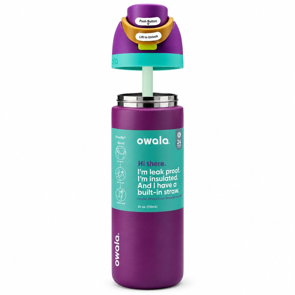 BOTELLA TÉRMICA REUTILIZABLE CON PAJILLA INTEGRADA OWALA 24OZ (710ML)