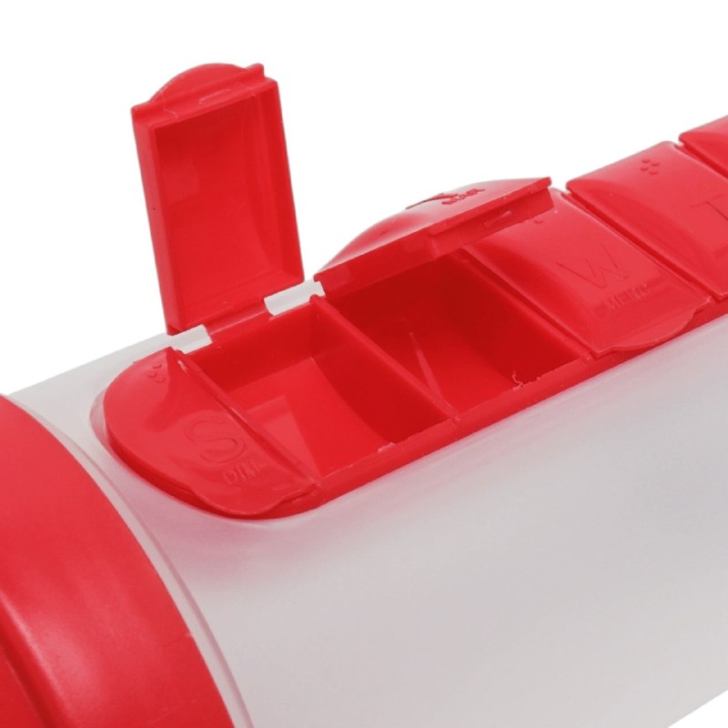 BOTELLA MEZCLADORA CON ORGANIZADOR DE VITAMINAS 2 EN 1 DE PLASTICO RESISTENTE 600ML