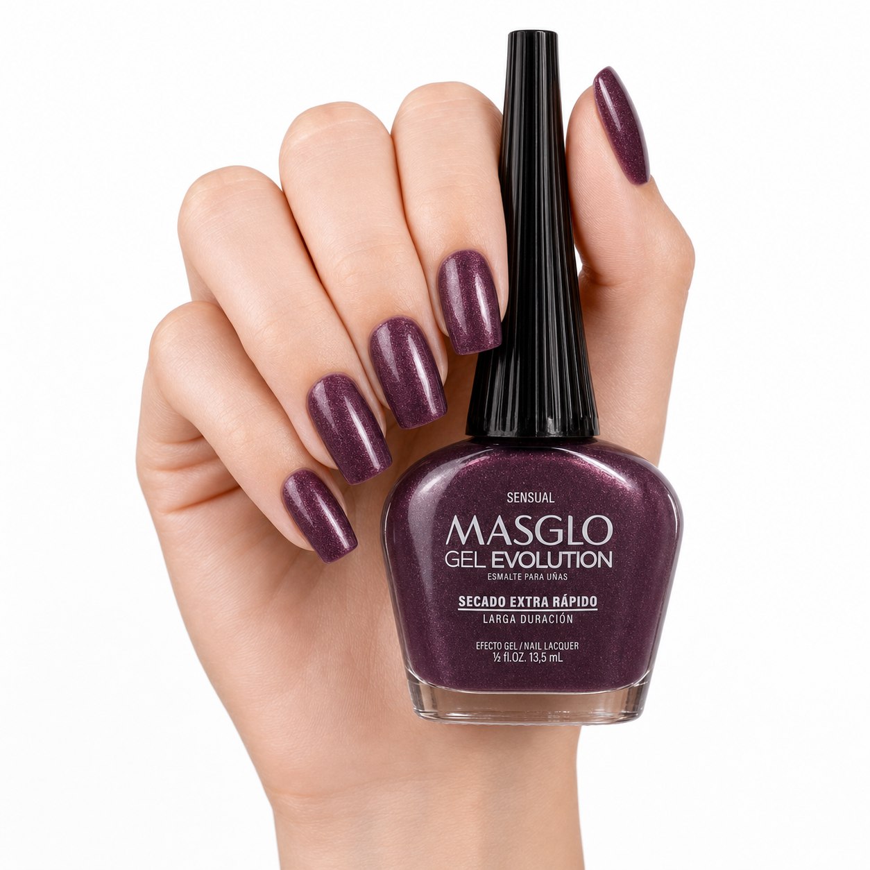 ESMALTE DE UÑAS CON EFECTO GEL DE SECADO EXTRA RÁPIDO MASGLO GEL EVOLUTION PASO 2 "ESTILO SENSUAL" 13.5 ML