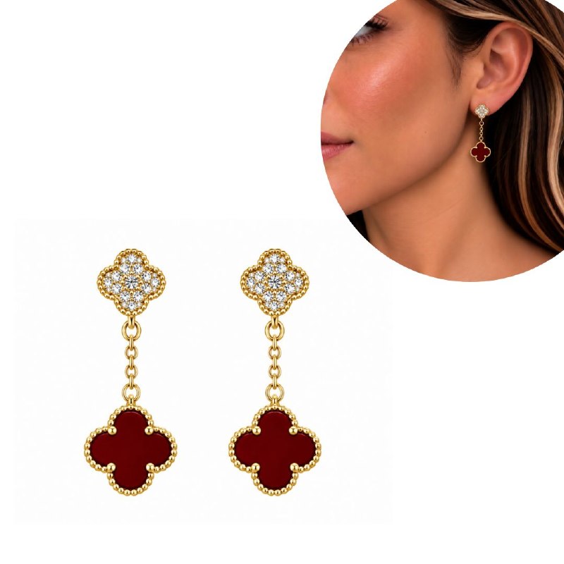 ARITOS DE ENCHAPE PARA DAMA CON DISEÑO DE FLOR 2.6CM (DUPE DE VAN CLEEF)