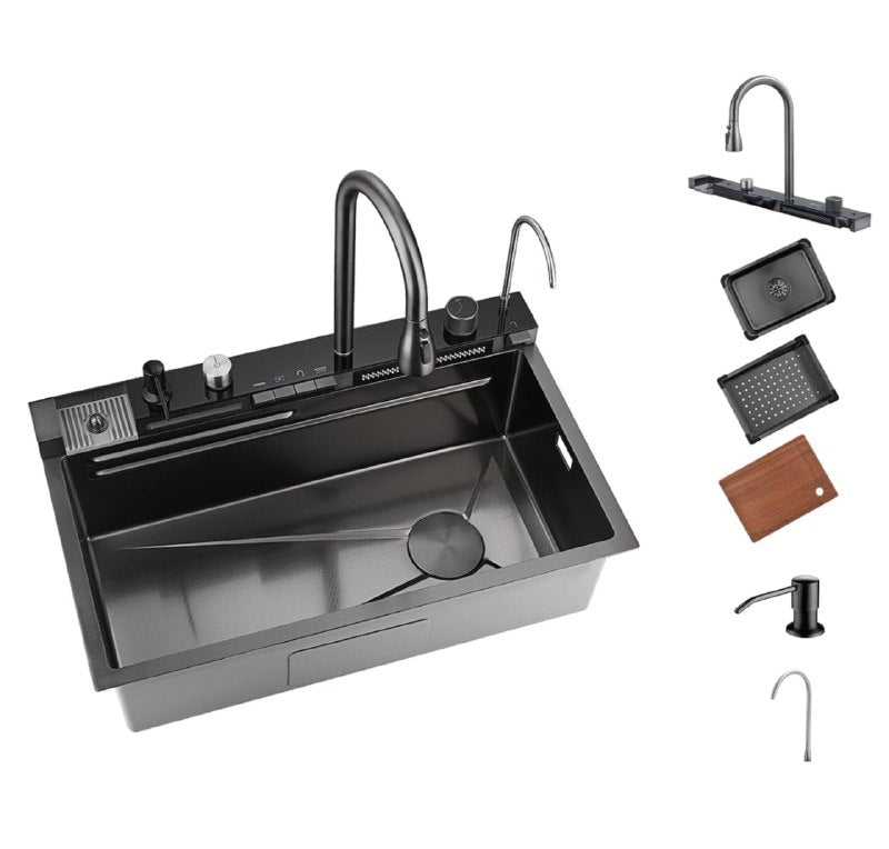 SET DE FREGADERO DE ACERO INOXIDABLE ELEGANTE MODERNO AQUA PLUS 46X75CM