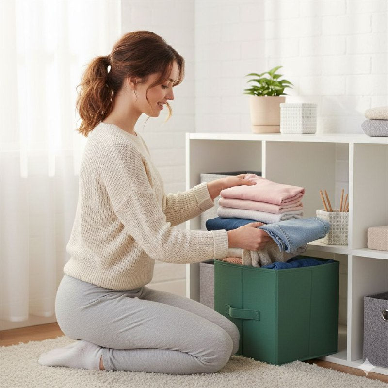 ORGANIZADOR CAJA DE ALMACENAMIENTO PLEGABLE, CESTA PARA LIBROS, JUGUETES, ROPA Y MAS CLOSET ESSENTIALS 26.7CMX27.9X26.7CM