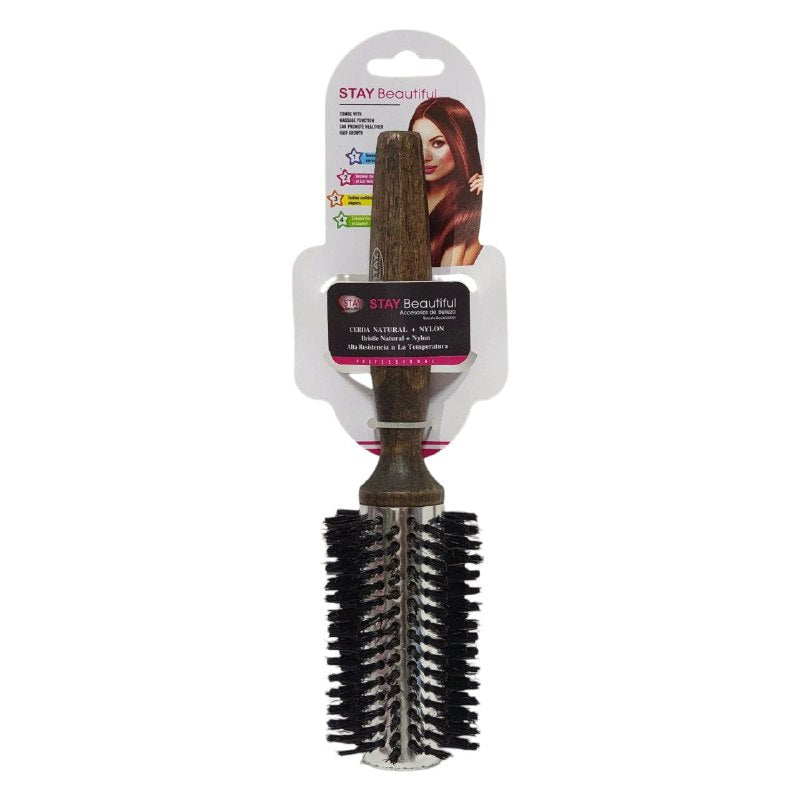 CEPILLO REDONDO DE MADERA DE CERDA NATURAL DE NYLON STAY BEAUTIFUL