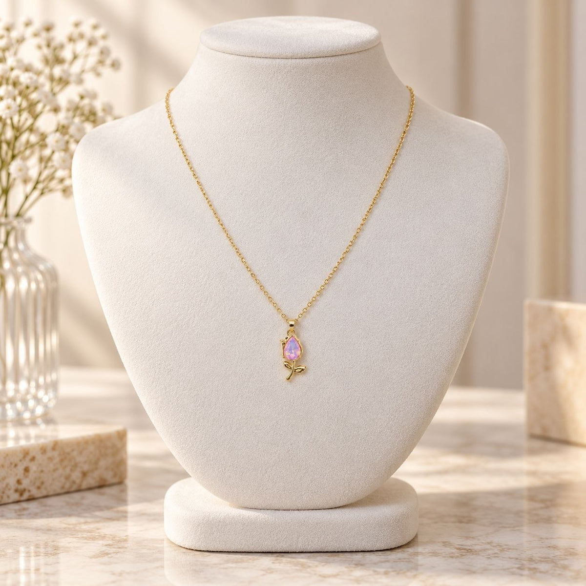 GARGANTILLA DE ENCHAPE PARA DAMA CON DISEÑO DE ROSA ROSADA 2.3CM