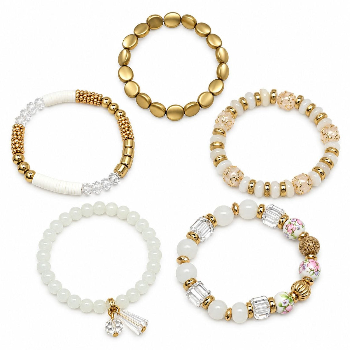 SET DE 5 PULCERAS AJUSTABLES DE ENCHAPE PARA DAMA